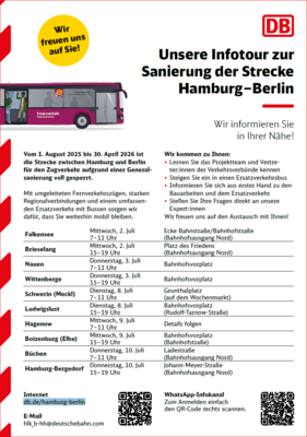 Generalsanierung der Bahnstrecke Hamburg-Berlin: DB-Infotour stoppt am 2. Juli in Falkensee