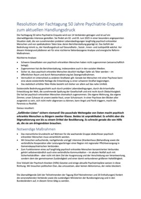 Meldung: PsyPol - Resolution der Fachtagung 50 Jahre Psychiatrie-Enquete zur aktuellen Gewaltdiskussion
