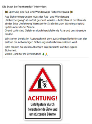 Rad- und Wanderweg teilweise gesperrt