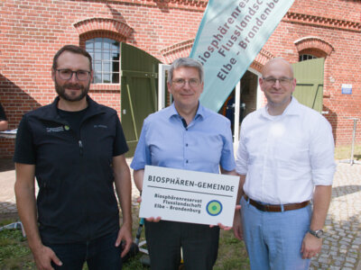 Jan Schormann, Leiter des Biosphärenreservats Flusslandschaft Elbe-Brandenburg, Wittenberges Bürgermeister Dr. Oliver Hermann und Landrat Christian Müller (v.I) I Foto: Oliver Krause (Bild vergrößern)