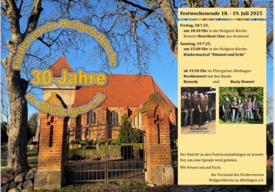 Herzliche Einladung zum Festwochenende des Fördervereins der Heilgeistkirche Abtshagen e.V. (Bild vergrößern)