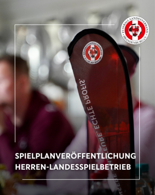 rote kleine FLB-Flagge mit Bildunterschrift "Spielveröffentlichung Herren-Landesspielbetrieb"