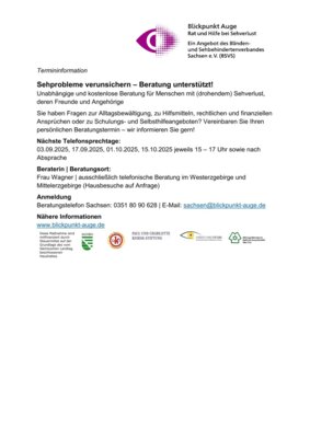 Blickpunkt Auge - Beratung im Erzgebirge (Bild vergrößern)