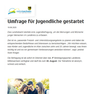 Meldung: Umfrage für Jugendliche gestartet