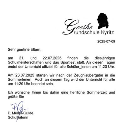 Informationen zur letzten Schulwoche