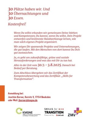 Einladung zum Das BO-Camp für junge Menschen bis 35 – und ohne Arbeit, Abschluss, Ausbildung. 30.7. – 3.8.2025 in Karnitz