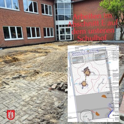Arbeiten im Abschnitt E auf dem unteren Schulhof (Bild vergr&ouml;&szlig;ern)
