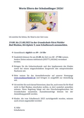 Foto zur Meldung: Schulanmeldung aktuell