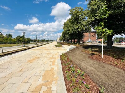 Die neu entstandene Bahnpromenade kann sich als künftige Verbindung zwischen Bahnhof und Innenstadt bereits sehen lassen I Fotos: Martin Ferch (Bild vergrößern)