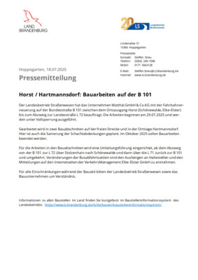 Horst / Hartmannsdorf: Bauarbeiten auf der B 101