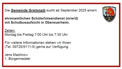 Meldung: Ab September 2025 ehrenamtlichen Schülerlotsendienst in Obereuerheim gesucht