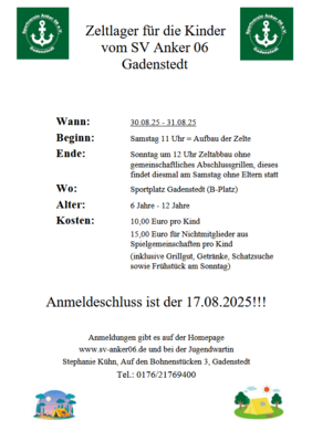 Foto zur Meldung: Anker Kinderzeltlager 30.-31.08.2025