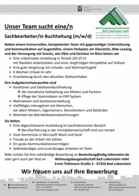 Stellenausschreibung Wohnungsbaugesellschaft Bad Lobenstein mbH