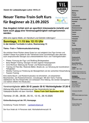 Neuer Tiemu-Train-Soft- Kurs ab 21.09.2025