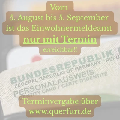 Foto zur Meldung: Einwohnermeldeamt bis 5. September nur mit Termin erreichbar