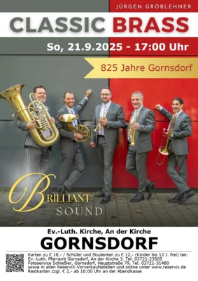 Meldung: Konzert mit ClassicBrass in der Gornsdorfer Kirche am 21.09.2025, 17.00 Uhr