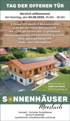 Tag der offenen Tür: Besichtigung der Sonnenhäuser in Moosbach möglich