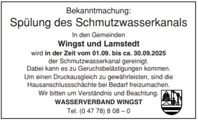 Meldung: Spülung des Schmutzwasserkanals