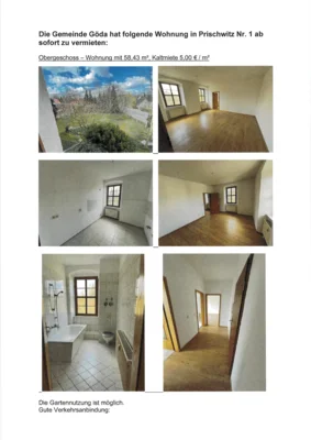 Die Gemeinde Göda hat folgende Wohnung in Prischwitz Nr. 1 ab sofort zu vermieten: (Bild vergr&ouml;&szlig;ern)