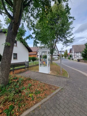 Öffentlicher Bücherschrank in der Dorfmitte aufgestellt