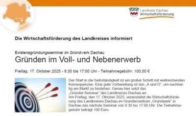 Existenzgründungsseminar am Freitag, den 17.10.2025 in Dachau