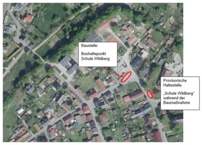 Lageplan Umgestaltung Haltestelle mit Ausweisung der geplanten Behelfshaltestelle (Bild vergrößern)