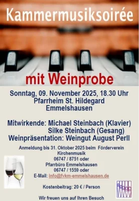 Kammermusiksoirée mit Weinprobe im Pfarrheim St. Hildegard in Emmelshausen