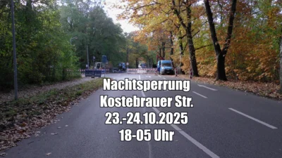 Kostebrauer Straße in der Nacht von Donnerstag zu Freitag gesperrt