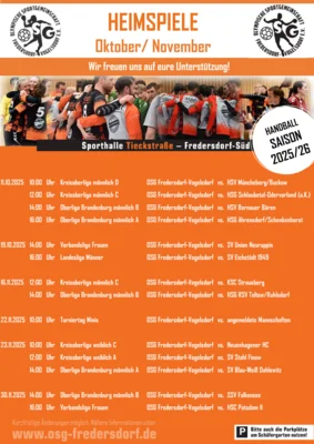 Meldung: Heimspiele der OSG Fredersdorf-Vogelsdorf in den Monaten Oktober/November