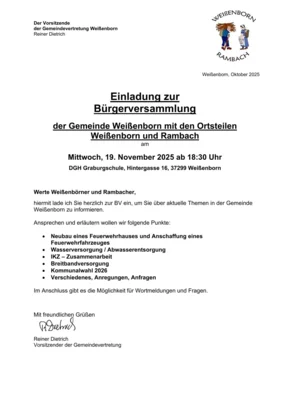 Einladung zur Bürgerversammlung