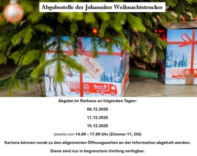 Annahme der Weihnachtstrucker am 08.12., 11.12. und 15.12.2025 im Rathaus Zimmer 11, OG