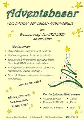 Flyer für den Adventsbasar 2025 mit allen wichtigen Informationen (diese stehen auch im Fließtext der Meldung) (Bild vergr&ouml;&szlig;ern)