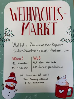 Am 12.12.2025 findet unser schulinterner Weihnachtsmarkt statt.
