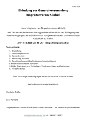 Generalversammlung des Ringreitervereins Klixbüll (Bild vergr&ouml;&szlig;ern)