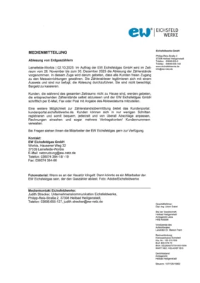 Ablesung von Erdgaszählern vom 28.11.-30.12.2025