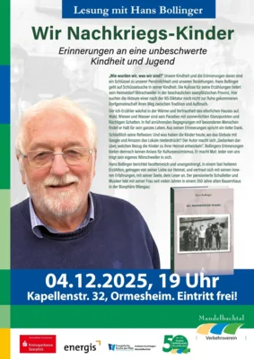 Foto zur Meldung: Hans Bollinger liest am 4. Dezember in Ormesheim aus seinem Buch „Wir Nachkriegs-Kinder“