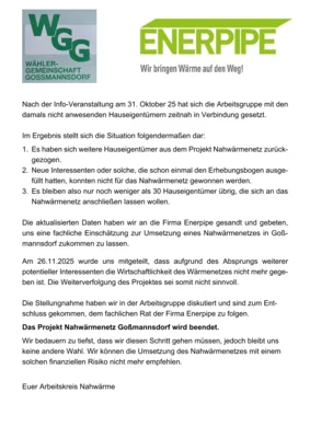 Ende des Projektes "Nahwärmenetz"