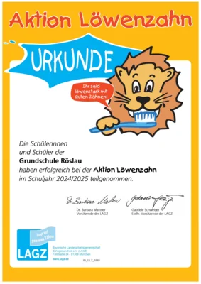Urkunde der Aktion Löwenzahn (Bild vergr&ouml;&szlig;ern)