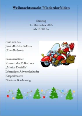 Weihnachtsmarkt in Niederdorfelden am Samstag, dem 13. Dezember 2025 von 15:00 bis 22:00 Uhr rund um das Jakob-Burkhardt-Haus und die evangelische Kirche (Bild vergr&ouml;&szlig;ern)