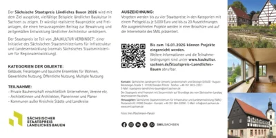 Staatspreis Ländliches Bauen 2026 startet Bewerbungen bis 16. Januar möglich – vier Staatspreise zu je 5.000Euro (Bild vergr&ouml;&szlig;ern)