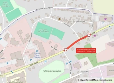 Bauarbeiten in der Egerstraße Wunsiedel: Vollsperrung vom 15. bis 29. Oktober 2025
