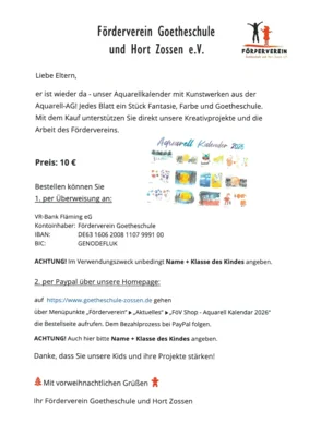 Aquarellkalender 2026 - Verkauf durch Förderverein (Bild vergr&ouml;&szlig;ern)