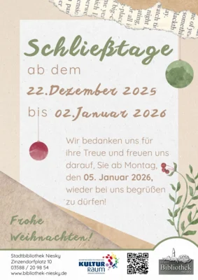 Weihnachtsschließzeit 22.12.2025 – 02.01.2026 (Bild vergr&ouml;&szlig;ern)