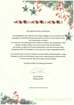 Weihnachtsgrüße vom Bürgermeister Enrico Reiche (Bild vergr&ouml;&szlig;ern)