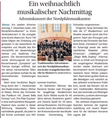 Bericht Wochenblatt - Adventskonzert der Nordpfalzmusikanten (Bild vergr&ouml;&szlig;ern)