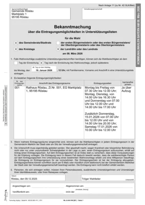 Bekanntmachung über die Eintragungsmöglichkeiten in Unterstützungslisten der Landrätin oder des Landrats am 08. März 2026 (Bild vergr&ouml;&szlig;ern)