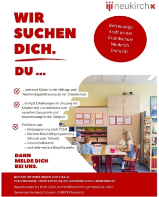 Meldung: Betreuungskraft für unser Betreuungsteam an der Grundschule Neukirch gesucht!