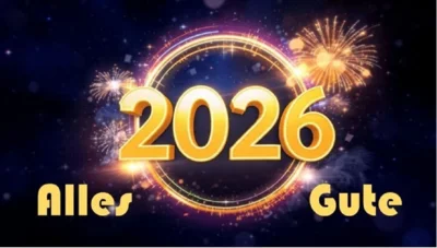 Alles Gute für 2026 in gpldener Schrift vor eiem Feuerwerk (Quelle:  https://pixnio.com/de/media/neujahr-goldener-glanz-anzahl-grafik-goldener-schein (Bild vergr&ouml;&szlig;ern)