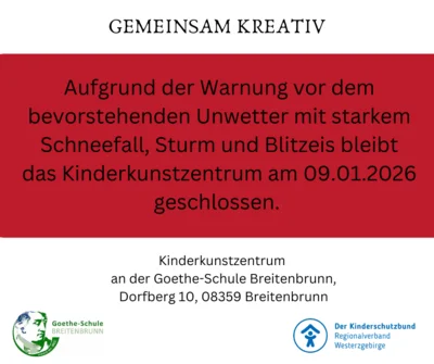 Kinderkunstzentrum am 09.01.2026 geschlossen (Bild vergr&ouml;&szlig;ern)