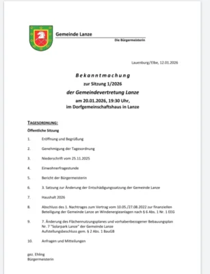⁸Sitzung der Gemeindevertretung Lanze
